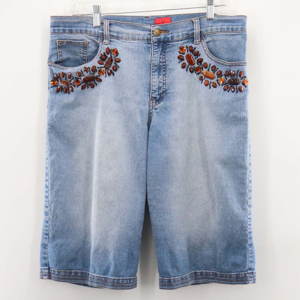 V Cristina Jeweled Pre-washed Denim Capris